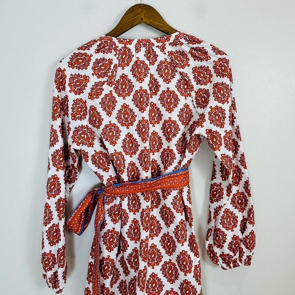 Boden Notch Neck Long Sleeve Linen Mini Shift Dress Floral Block Print 6 Long - Picture 13 of 16